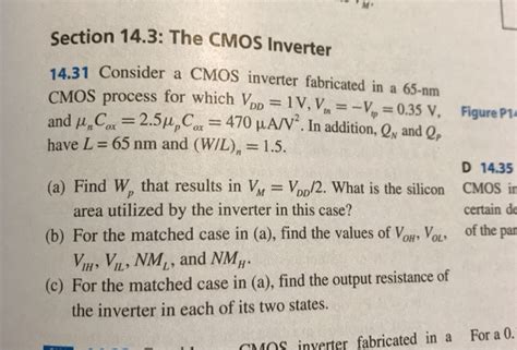 Solved M Section 14 31 Consider A CMOS Inverter Fabricated Chegg