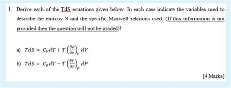 Solved Derive Each Of The Tds Equations Given Below In Chegg