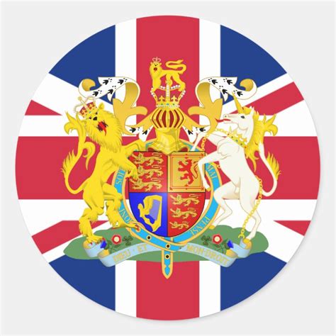 UK Coat of Arms & Flag Classic Round Sticker | Zazzle