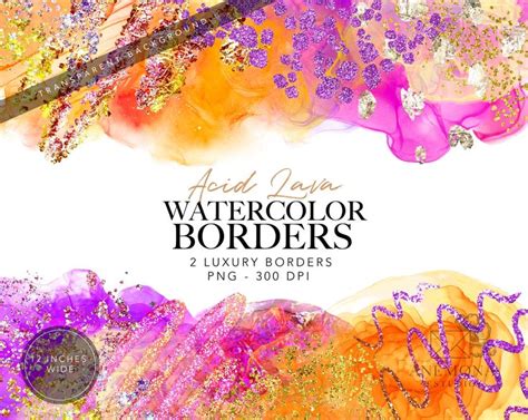 Purple and Orange Watercolor Border Clipart Glitter Border Alcohol Ink ...