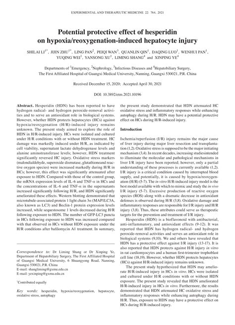 Pdf Potential Protective Effect Of Hesperidin On Hypoxia