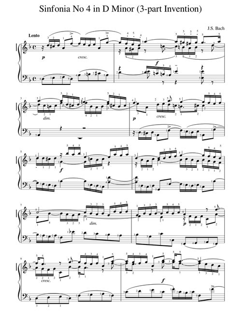 Inventions Three Part No 4 Bach Sheet Music For Piano Solo