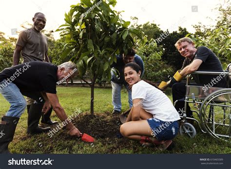 Group Diverse People Planting Tree Together Stock Photo 610465589