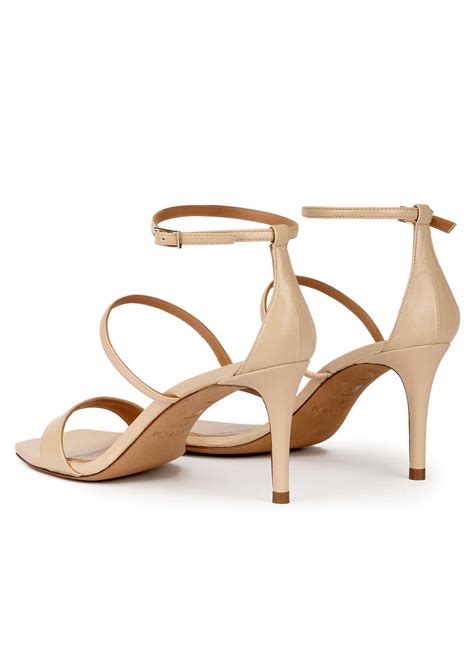 Beige Leather Squared Off Toe Mid Heel Sandals Pura Lopez