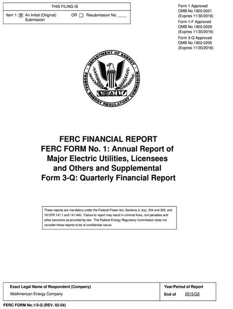 Fillable Online FERC FINANCIAL REPORT FERC FORM No 1 Annual Report Of