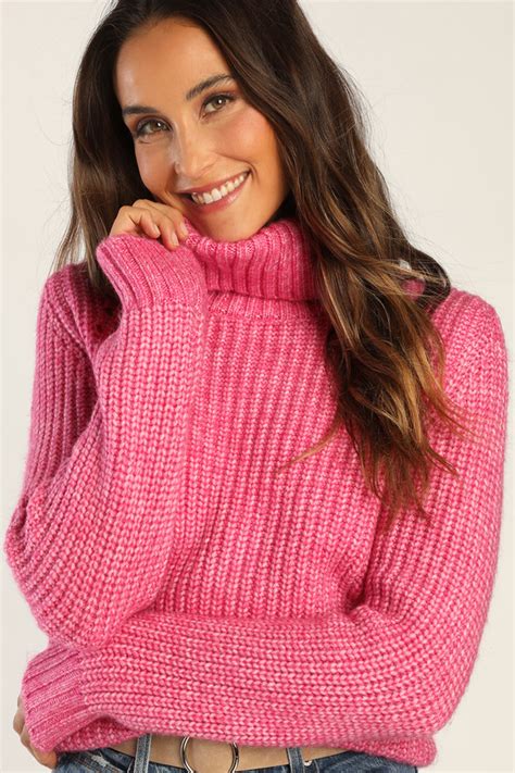 Heathered Pink Sweater Turtleneck Sweater Pointelle Sweater Lulus