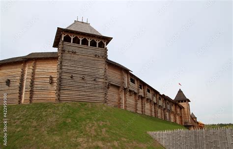 Russian Defensive Wooden Walls Of The Ancient Medieval Fortress Of