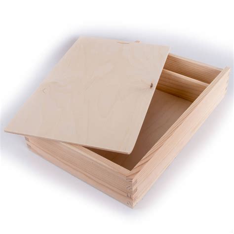 Unfinished Wooden Box With Sliding Lid 2 Compartments L32 X Etsy UK