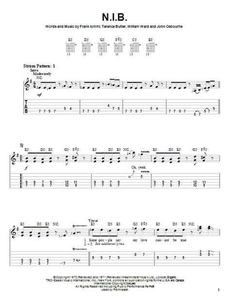 N I B By Black Sabbath Easy Guitar Tab Guitar Instructor