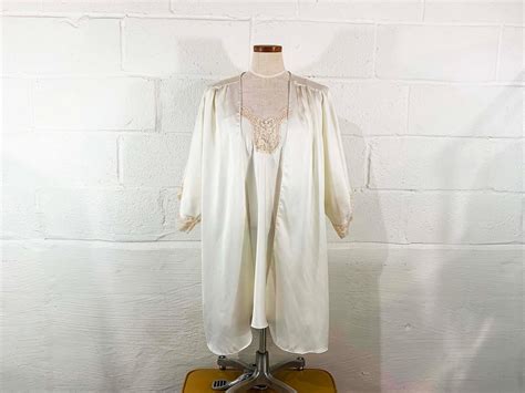 Vintage Slip Robe Victorias Secret Ivory Pink Rose Sheer Jacket