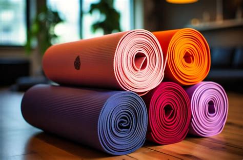 Premium AI Image | different colored yoga mats with a colorful view