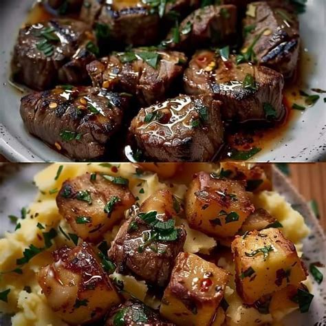 Garlic Butter Steak Bites And Cheesy Smashed Potatoes David Recipes