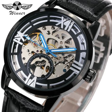 Winner Men Automatic Mechanical Skeleton Louvre Series Watches Soft