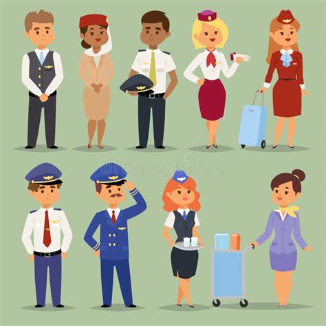 Officers Flight Pilots Flight Attendants Vector People Stewardesses