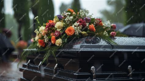 Premium AI Image | Funeral coffin with flowers Mourning