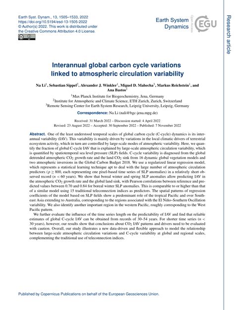 PDF Interannual Global Carbon Cycle Variations Linked To Atmospheric