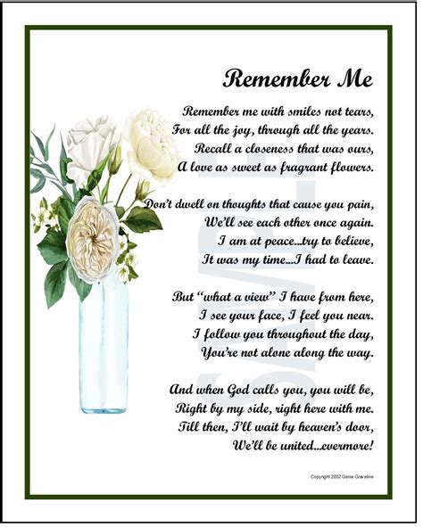 Remember Me Remembrance Poem Bereavement Poem Bereavement - Etsy