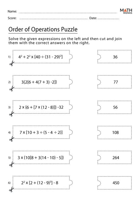 Order Of Operations Worksheets Math Monks