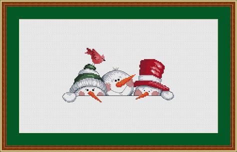 Snowmen Cross Stitch Pattern Christmas Cross Stitch Pdf Cute Etsy