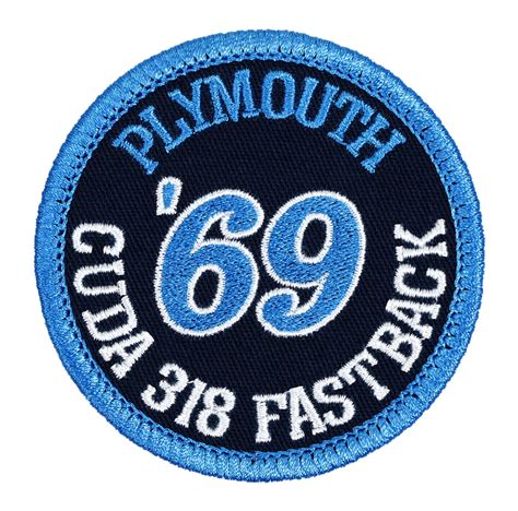 Plymouth Cuda Fastback Embroidered Patch Blue Twill Aqua Iron