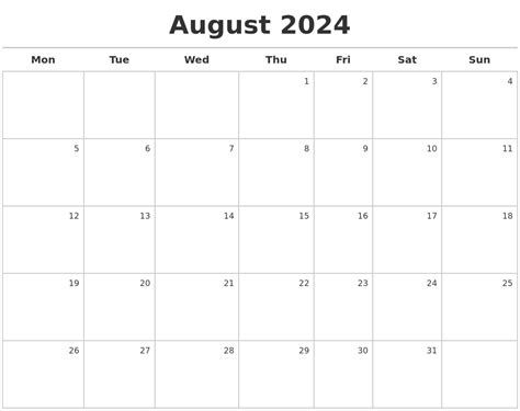 August 2024 Calendar Maker