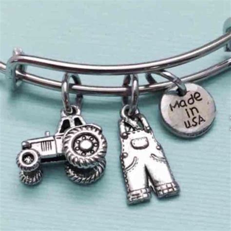 Cute Tractor Farmer Overalls John Deer Charm B L Bangle Bracelets