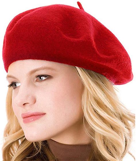 Icsth Womens Solid Color Wool French Beanie Cap Hat Red At Amazon