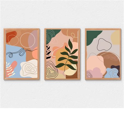 Bohemian Abstract Wall Art Prints Set Of Room Decor Digital Print Etsy