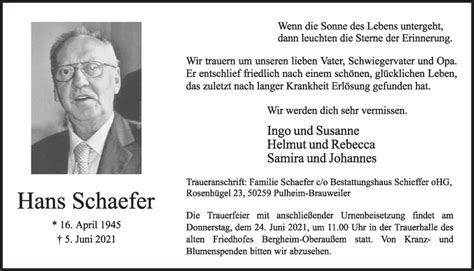 Traueranzeigen Von Hans Schaefer Wirtrauern