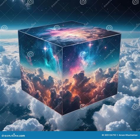 A Transparent Cube In The Sky In Which Clouds And Stars Are Enclosed