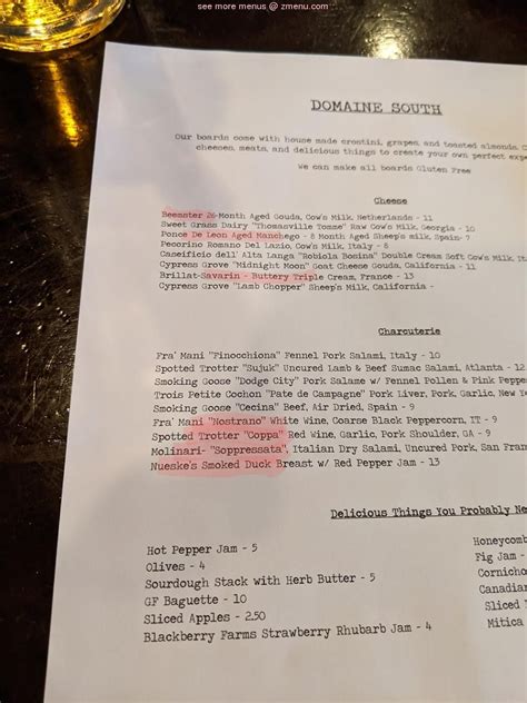 Menu At Domaine South Pub And Bar Huntsville