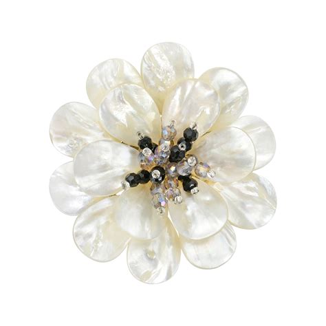 Stunning Mother Of Pearl And Crystal Flower Blossom Brooch Pin