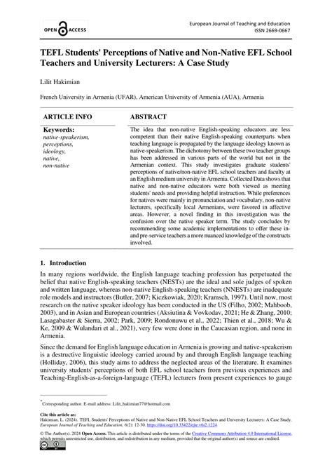 Pdf Tefl Students Perceptions Of Native And Non Native Efl School