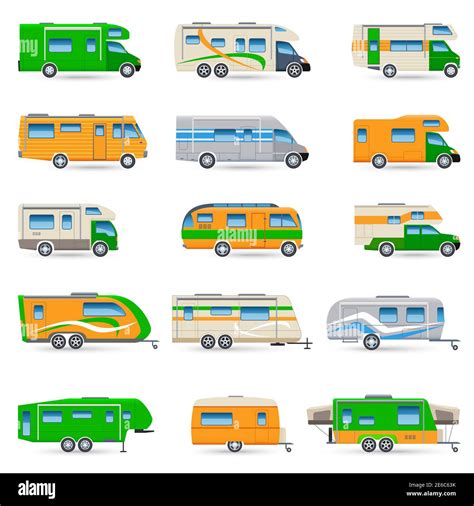 Recreational Vehicles Vans And Caravans Decorative Icons Set Isolated