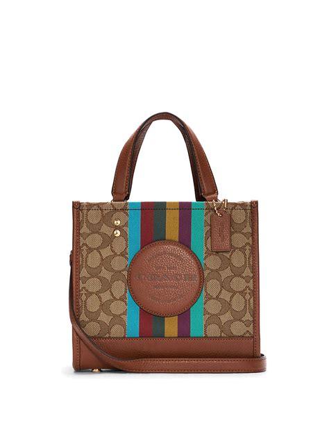 Coach Dempsey Tote 22 Jacquard Signature Khaki Redwood Multi - Averand