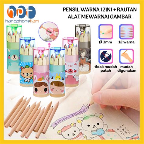 Jual Pensil Warna 12in1 Serutan Kemasan Tabung Karakter Color Pencils