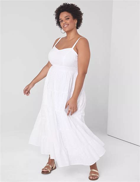 V Neck Mixed Eyelet Maxi Dress Lanebryant