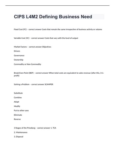 Cips L4m2 Defining Business Need Questions Correctly Answered 2024