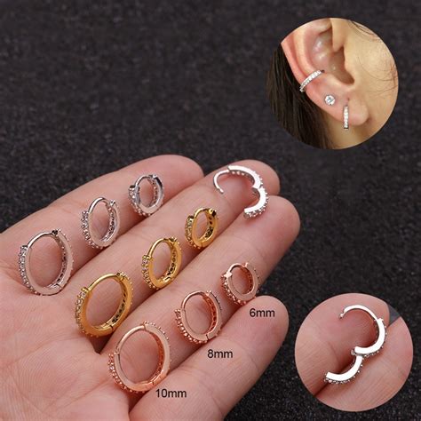 1pcs Mini Pendientes De Aro Aurícula Espiral Piercing Zircon 6 8 10mm