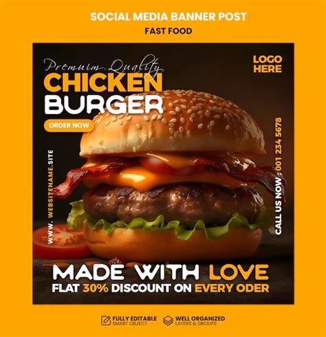 Premium Psd Psd Fast Food Social Media Banner Post Template Burger