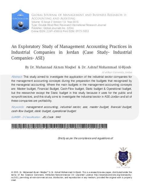 Pdf Management Accounting Practices In Jordans Industrial Sector