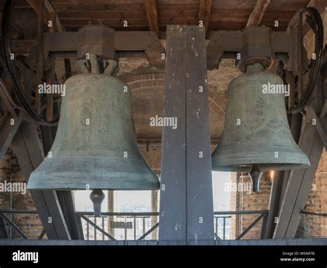 Ancient Bells Placed In An Old Catholic Church Stock Photo Alamy