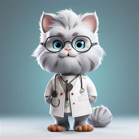 Premium Photo Cartoon Cat Dressed In A Lab Coat And Glasses With A