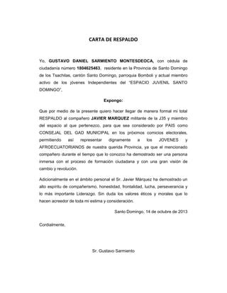 Carta De Respaldo Javier Marquez Pdf