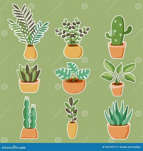 Vector Ilustrativo De La Pegatina De Plantas De Olla Pegatinas Con