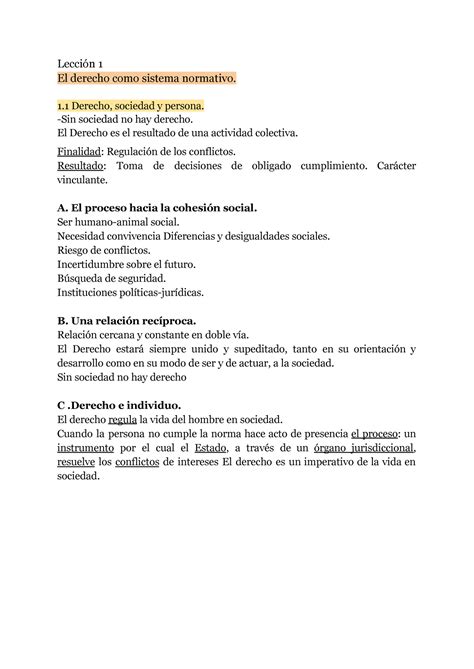 Introducción Al Derecho Lección 1 El Derecho Como Sistema Normativo 1 Derecho Sociedad Y