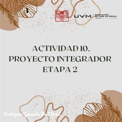 A10 PURG Actividad 10 ACTIVIDAD 10 PROYECTO INTEGRADOR ETAPA 2