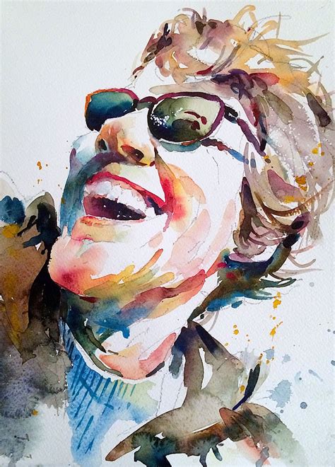 Laughing Lady 2 California Vibe Watercolor Portrait Self Portrait