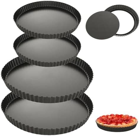 LOLYSIC 4 Pack Quiche Dishes With Loose Base Non Stick Fluted Flan