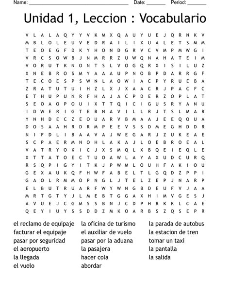 Unidad Leccion Vocabulario Word Search Wordmint